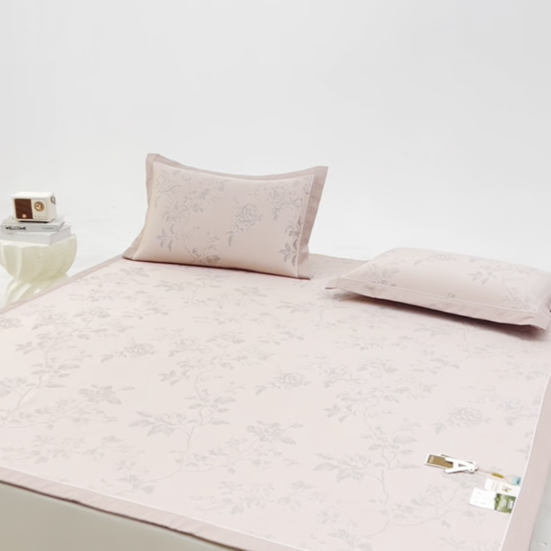 91家纺网 家纺一手货源 找家纺 小牛席业 2026新款牡丹花蔓冷感豆豆席凉席席子 牡丹花蔓-粉色