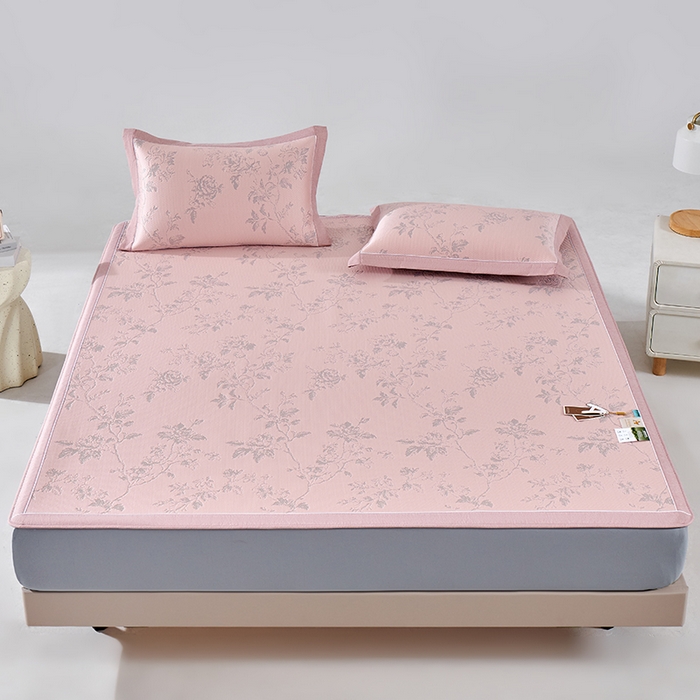 91家纺网 家纺一手货源 找家纺 小牛席业 2026新款牡丹花蔓冷感豆豆席凉席席子-床笠款 牡丹花蔓-粉色