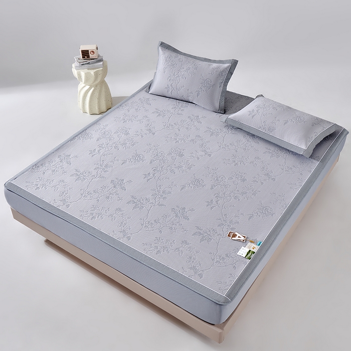 91家纺网 家纺一手货源 找家纺 小牛席业 2026新款牡丹花蔓冷感豆豆席凉席席子-床笠款 牡丹花蔓-灰色