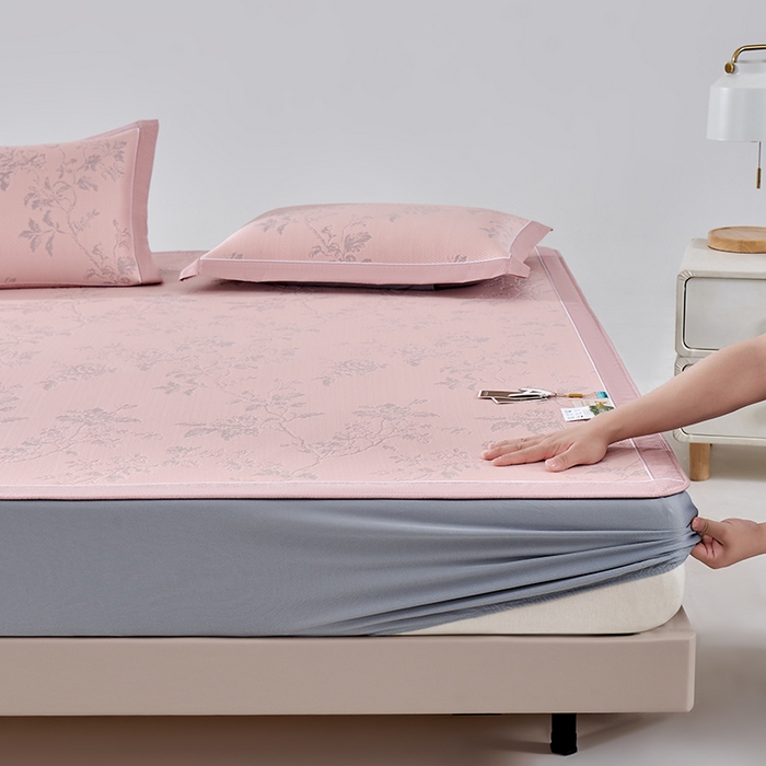 小牛席业 2026新款牡丹花蔓冷感豆豆席凉席席子-床笠款 牡丹花蔓-粉色