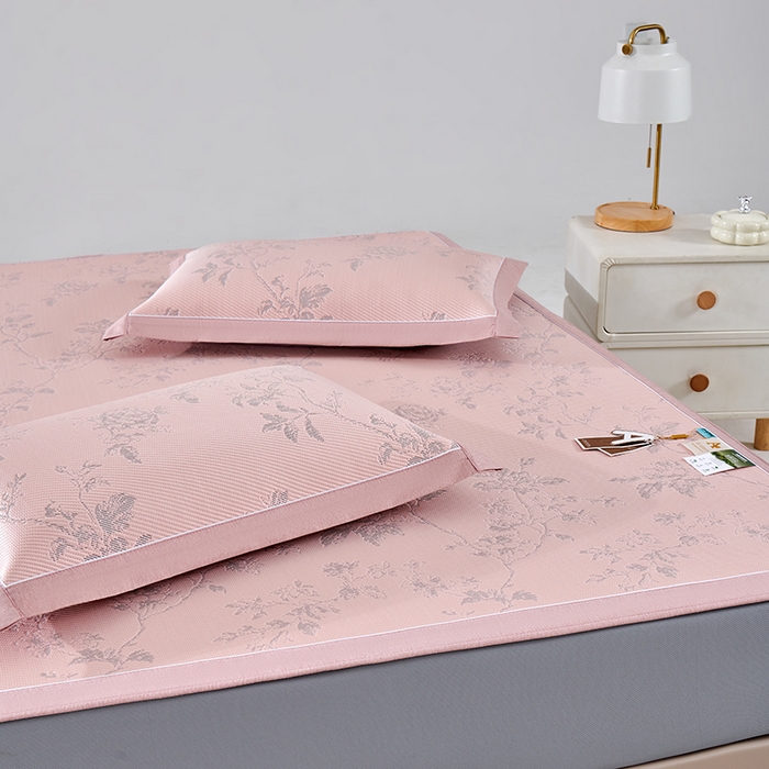 91家纺网 家纺一手货源 找家纺 小牛席业 2026新款牡丹花蔓冷感豆豆席凉席席子-床笠款 牡丹花蔓-粉色