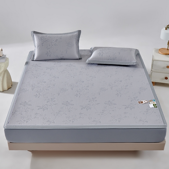 91家纺网 家纺一手货源 找家纺 小牛席业 2026新款牡丹花蔓冷感豆豆席凉席席子-床笠款 牡丹花蔓-灰色