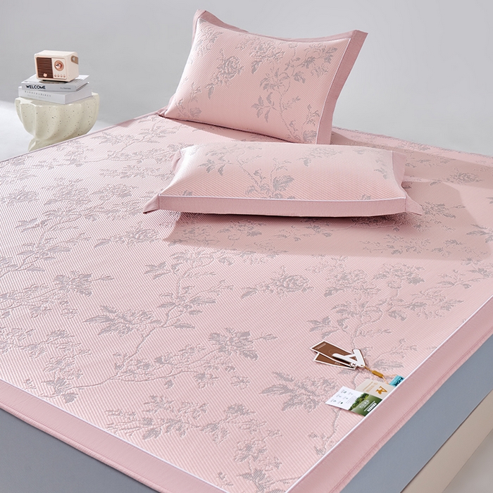 91家纺网 家纺一手货源 找家纺 小牛席业 2026新款牡丹花蔓冷感豆豆席凉席席子-床笠款 牡丹花蔓-粉色