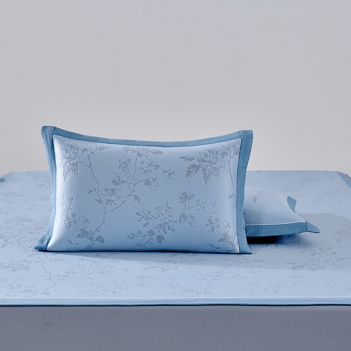 91家纺网 家纺一手货源 找家纺 小牛席业 2026新款牡丹花蔓冷感豆豆席凉席席子-床笠款 牡丹花蔓-蓝色