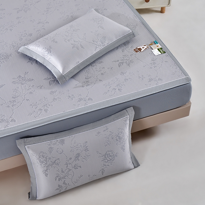 91家纺网 家纺一手货源 找家纺 小牛席业 2026新款牡丹花蔓冷感豆豆席凉席席子-床笠款 牡丹花蔓-灰色