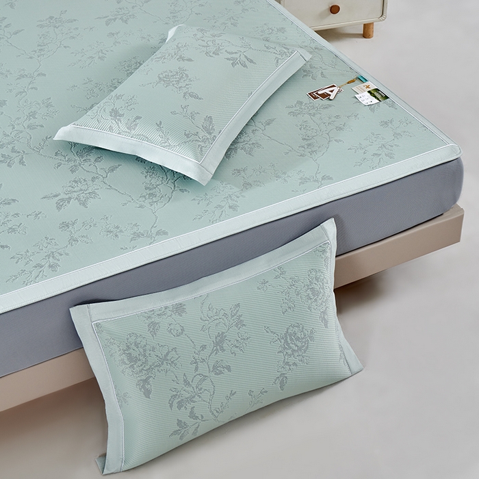 91家纺网 家纺一手货源 找家纺 小牛席业 2026新款牡丹花蔓冷感豆豆席凉席席子-床笠款 牡丹花蔓-抹茶