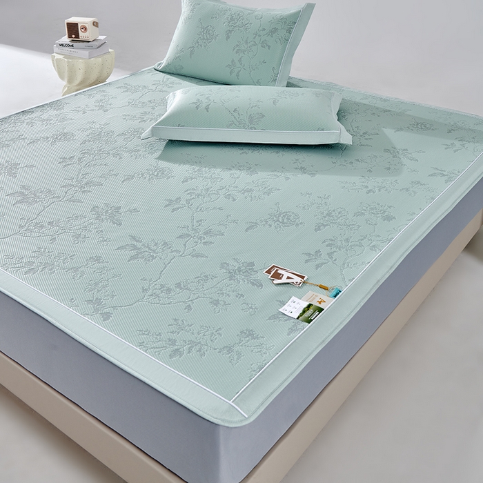 91家纺网 家纺一手货源 找家纺 小牛席业 2026新款牡丹花蔓冷感豆豆席凉席席子-床笠款 牡丹花蔓-抹茶