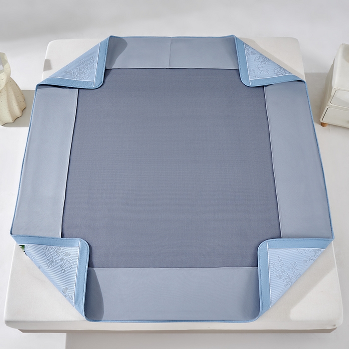 91家纺网 家纺一手货源 找家纺 小牛席业 2026新款牡丹花蔓冷感豆豆席凉席席子-床笠款 牡丹花蔓-蓝色