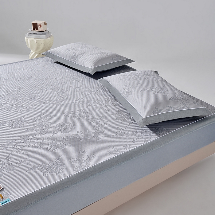 91家纺网 家纺一手货源 找家纺 小牛席业 2026新款牡丹花蔓冷感豆豆席凉席席子-床笠款 牡丹花蔓-灰色