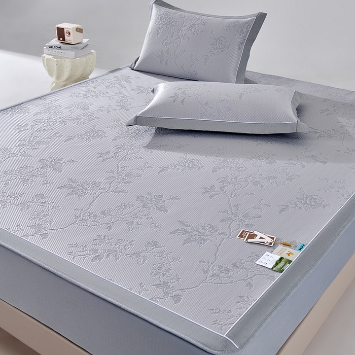 91家纺网 家纺一手货源 找家纺 小牛席业 2026新款牡丹花蔓冷感豆豆席凉席席子-床笠款 牡丹花蔓-灰色