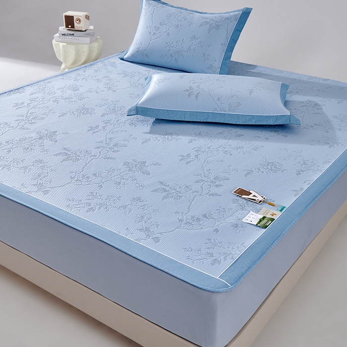 91家纺网 家纺一手货源 找家纺 小牛席业 2026新款牡丹花蔓冷感豆豆席凉席席子-床笠款 牡丹花蔓-蓝色