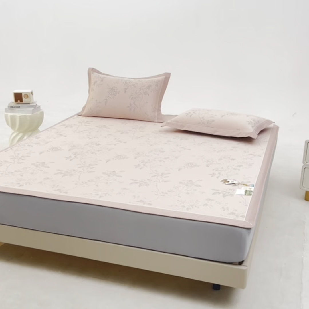 91家纺网 家纺一手货源 找家纺 小牛席业 2026新款牡丹花蔓冷感豆豆席凉席席子-床笠款 牡丹花蔓-粉色