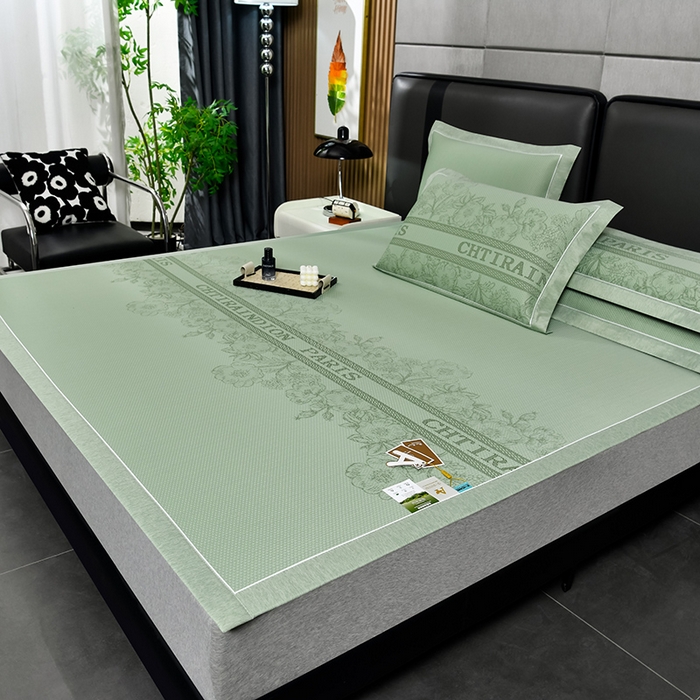 91家纺网 家纺一手货源 找家纺 小牛席业 2026新款蔷薇冷感豆豆席系列凉席席子 蔷薇-绿色