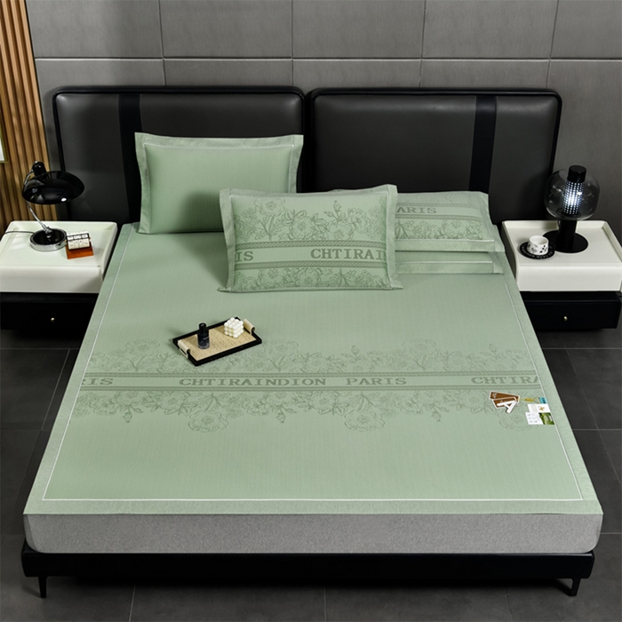 91家纺网 家纺一手货源 找家纺 小牛席业 2026新款蔷薇冷感豆豆席系列凉席席子 蔷薇-绿色