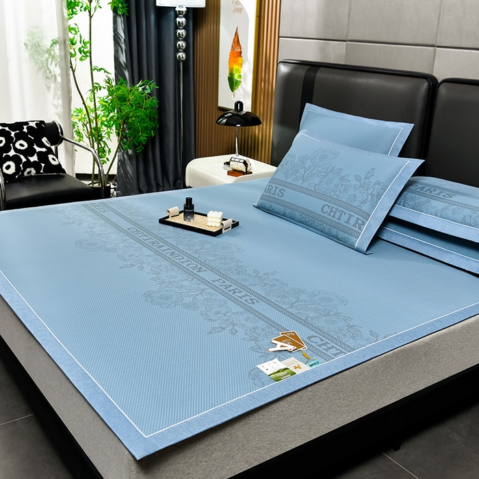 91家纺网 家纺一手货源 找家纺 小牛席业 2026新款蔷薇冷感豆豆席系列凉席席子 蔷薇-蓝色