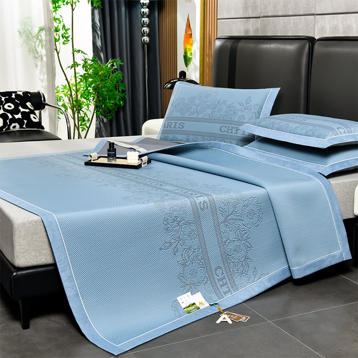 91家纺网 家纺一手货源 找家纺 小牛席业 2026新款蔷薇冷感豆豆席系列凉席席子 蔷薇-蓝色