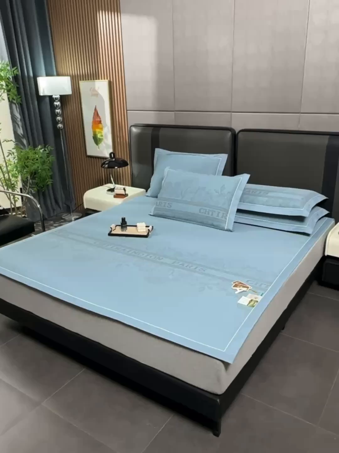 91家纺网 家纺一手货源 找家纺 小牛席业 2026新款蔷薇冷感豆豆席系列凉席席子 蔷薇-蓝色