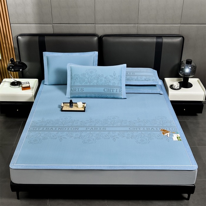 91家纺网 家纺一手货源 找家纺 小牛席业 2026新款蔷薇冷感豆豆席系列凉席席子-床笠款 蔷薇-蓝色