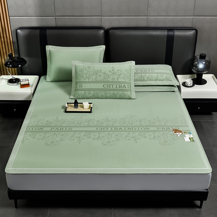 91家纺网 家纺一手货源 找家纺 小牛席业 2026新款蔷薇冷感豆豆席系列凉席席子-床笠款 蔷薇-绿色