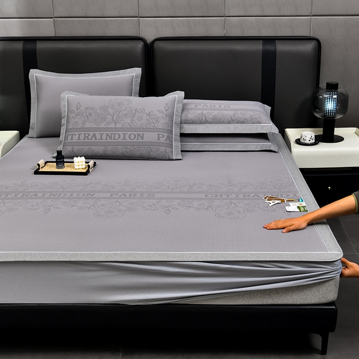 91家纺网 家纺一手货源 找家纺 小牛席业 2026新款蔷薇冷感豆豆席系列凉席席子-床笠款 蔷薇-灰色