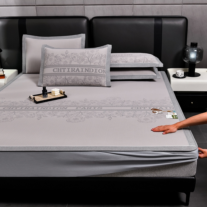 91家纺网 家纺一手货源 找家纺 小牛席业 2026新款蔷薇冷感豆豆席系列凉席席子-床笠款 蔷薇-米色