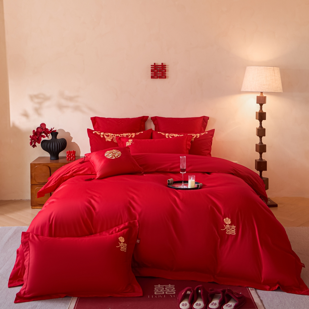 91家纺网 家纺一手货源 找家纺 东方合美（原：皇家传奇） 2026新款长绒棉轻奢婚庆四件套 优雅玫瑰