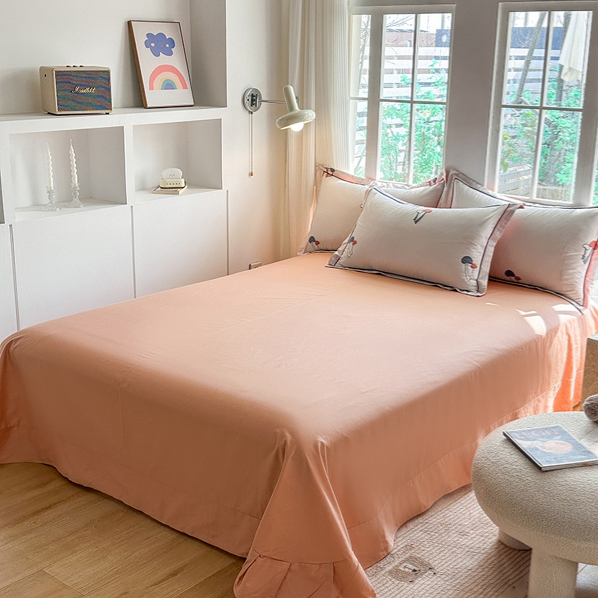 91家纺网 家纺一手货源 找家纺 （总）眷恋家纺 2026新款全棉纯棉铂金棉13376纯色荷叶边单床单床笠床单床笠单件