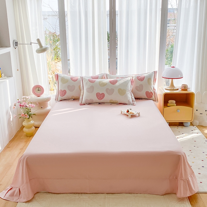 91家纺网 家纺一手货源 找家纺 （总）眷恋家纺 2026新款全棉纯棉铂金棉13376纯色荷叶边单床单床笠床单床笠单件