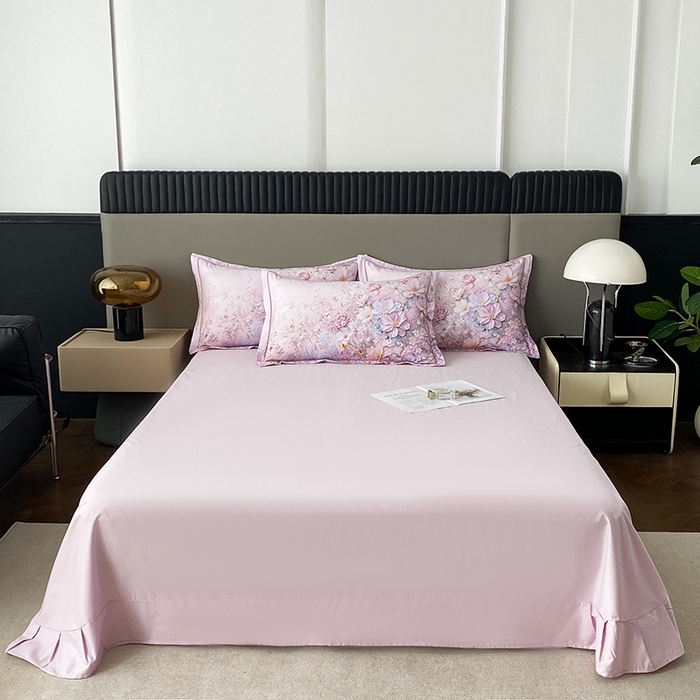 眷恋家纺 2026新款全棉纯棉铂金棉13376纯色荷叶边单床单床笠床单床笠单件 流金粉