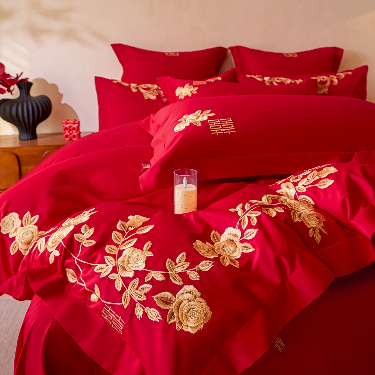 91家纺网 家纺一手货源 找家纺 东方合美（原：皇家传奇） 2026新款长绒棉轻奢婚庆四件套 花开并蒂