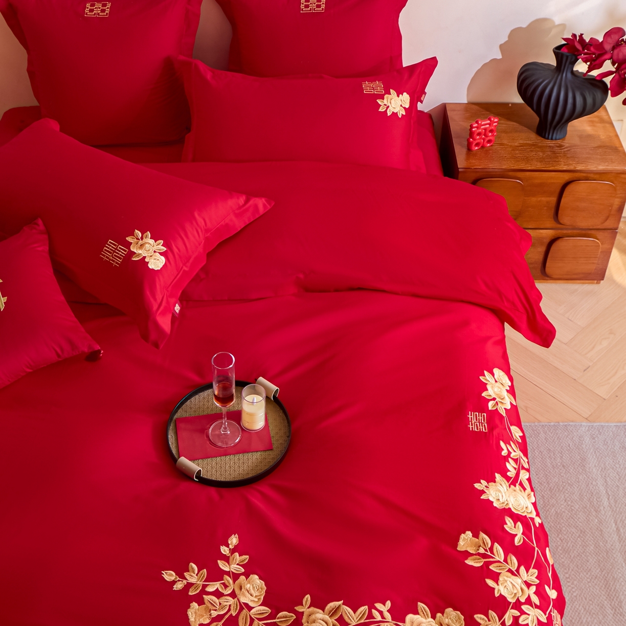 91家纺网 家纺一手货源 找家纺 东方合美（原：皇家传奇） 2026新款长绒棉轻奢婚庆四件套 花开并蒂