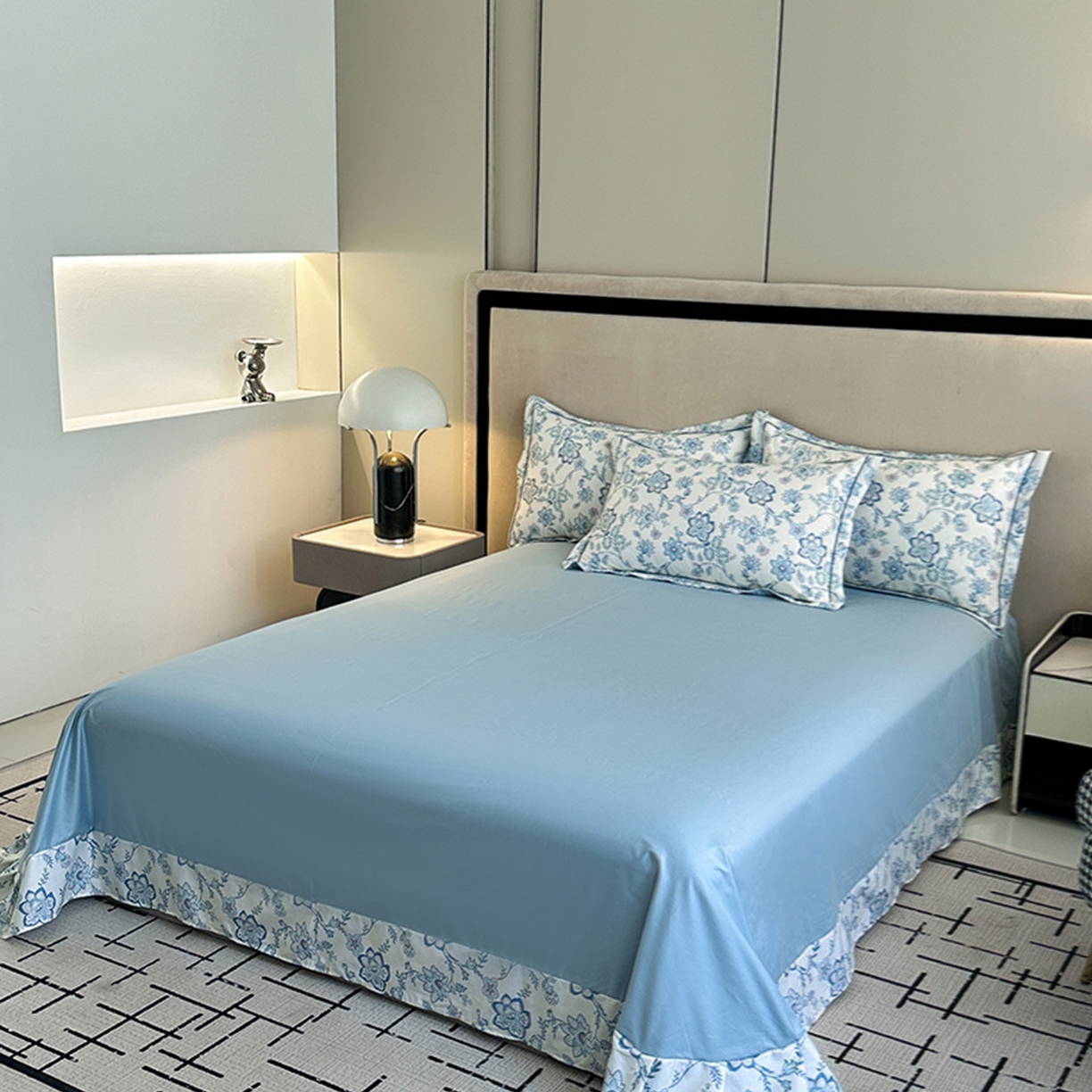 眷恋家纺 2026新款全棉纯棉铂金棉13376纯色荷叶边单床单床笠床单床笠单件 青绿