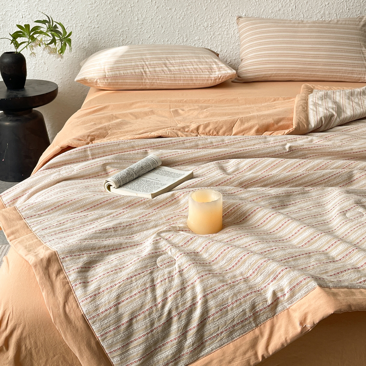 91家纺网 家纺一手货源 找家纺 绒城 2026新款棉色织提花水洗棉大豆夏被夏凉被空调被-摩卡 摩卡桔