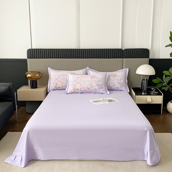 眷恋家纺 2026新款全棉纯棉铂金棉13376纯色荷叶边单床单床笠床单床笠单件 优雅紫