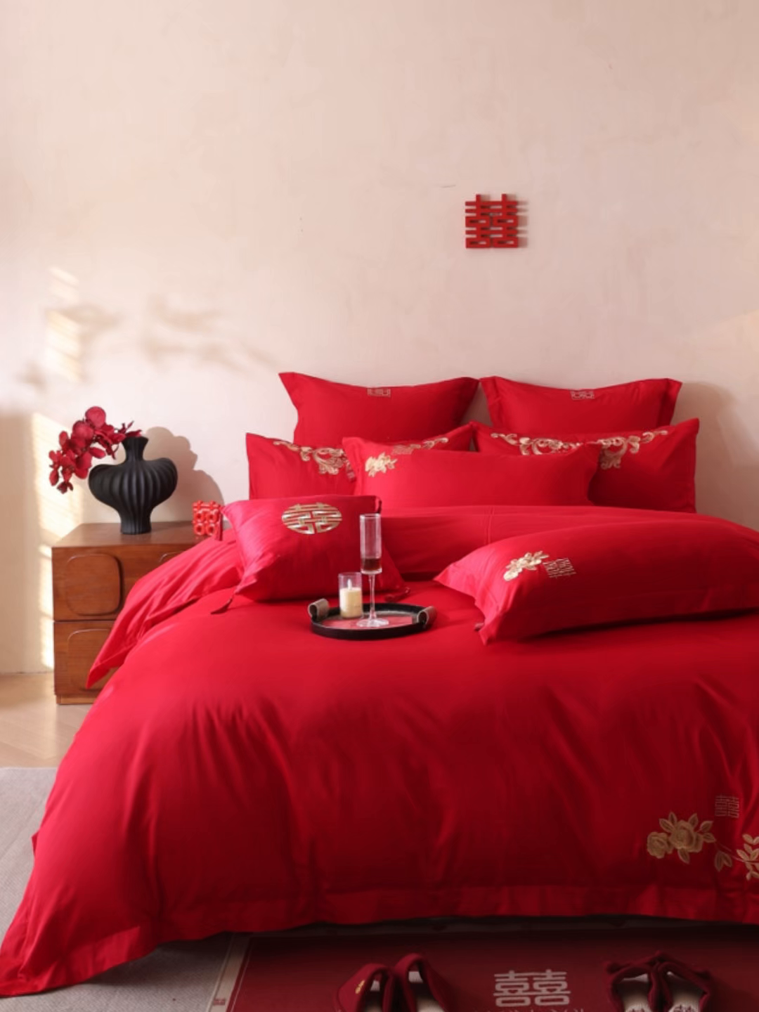 91家纺网 家纺一手货源 找家纺 东方合美（原：皇家传奇） 2026新款长绒棉轻奢婚庆四件套 花开并蒂