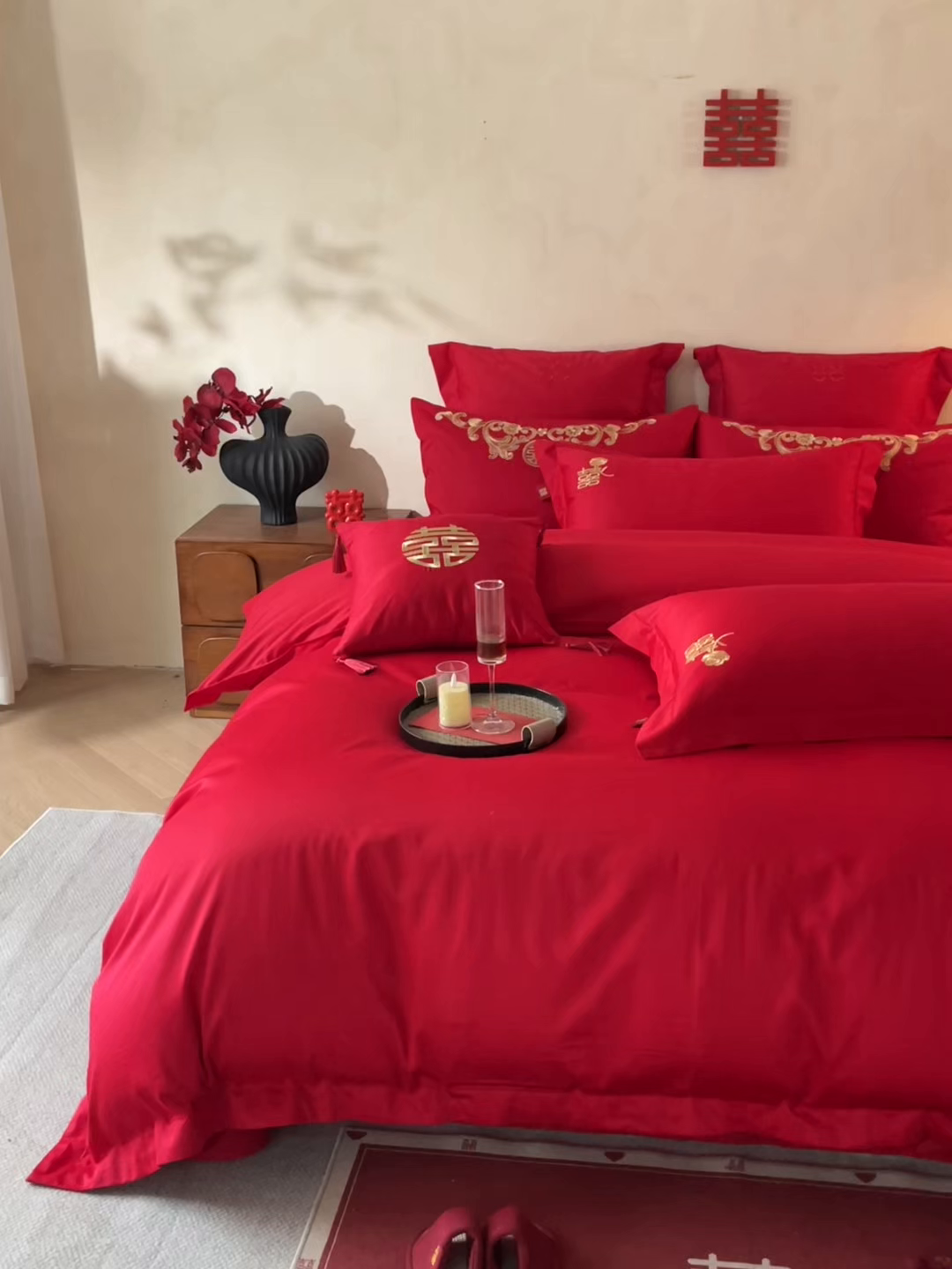 91家纺网 家纺一手货源 找家纺 东方合美（原：皇家传奇） 2026新款长绒棉轻奢婚庆四件套 优雅玫瑰