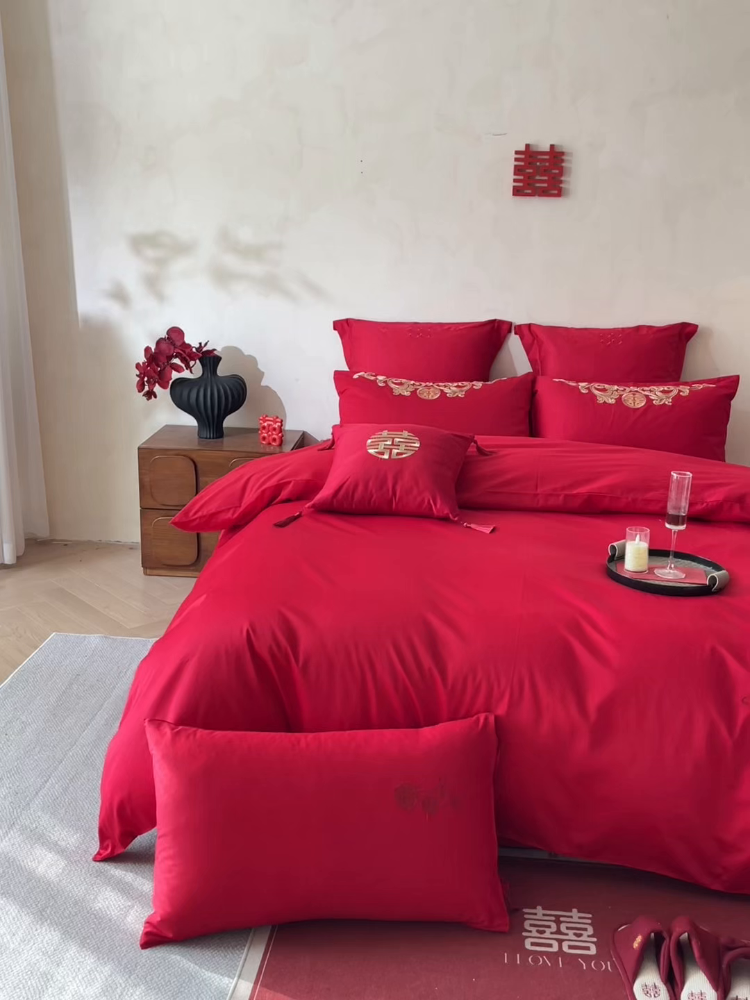 91家纺网 家纺一手货源 找家纺 东方合美（原：皇家传奇） 2026新款长绒棉轻奢婚庆四件套 千欢万喜