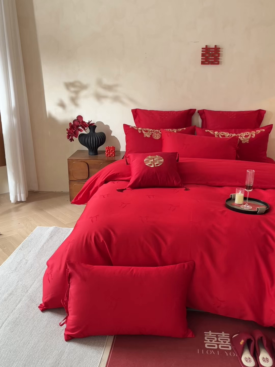 91家纺网 家纺一手货源 找家纺 东方合美（原：皇家传奇） 2026新款长绒棉轻奢婚庆四件套 蝴蝶结提花