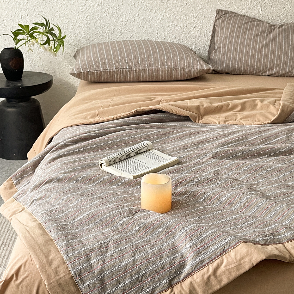 91家纺网 家纺一手货源 找家纺 绒城 2026新款棉色织提花水洗棉大豆夏被夏凉被空调被-摩卡 摩卡咖