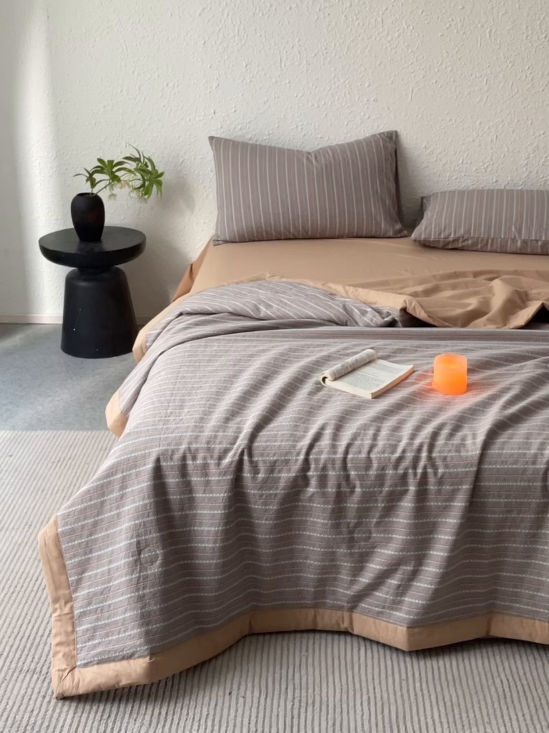 91家纺网 家纺一手货源 找家纺 绒城 2026新款棉色织提花水洗棉大豆夏被夏凉被空调被-摩卡 摩卡咖