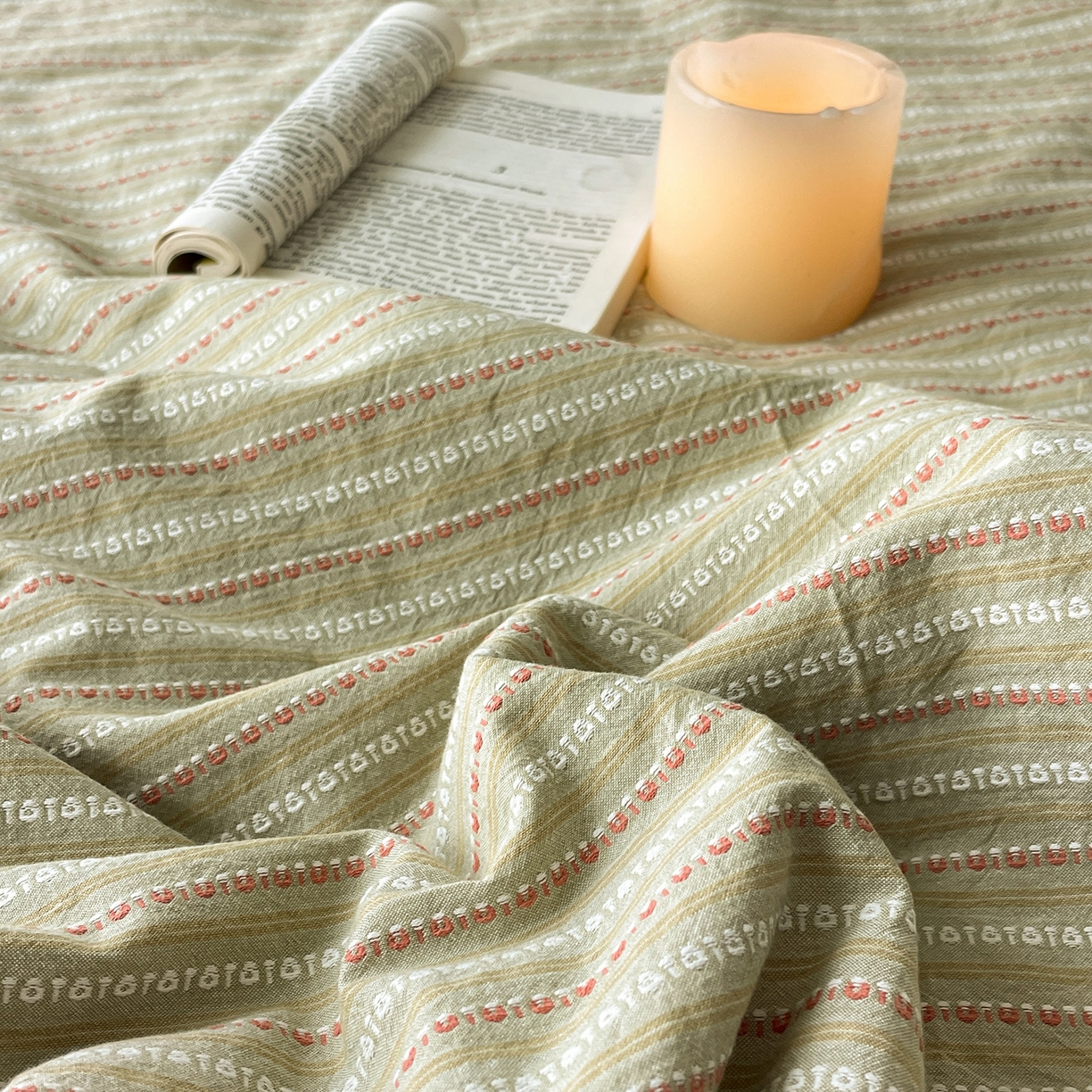 91家纺网 家纺一手货源 找家纺 绒城 2026新款棉色织提花水洗棉大豆夏被夏凉被空调被-摩卡 摩卡绿