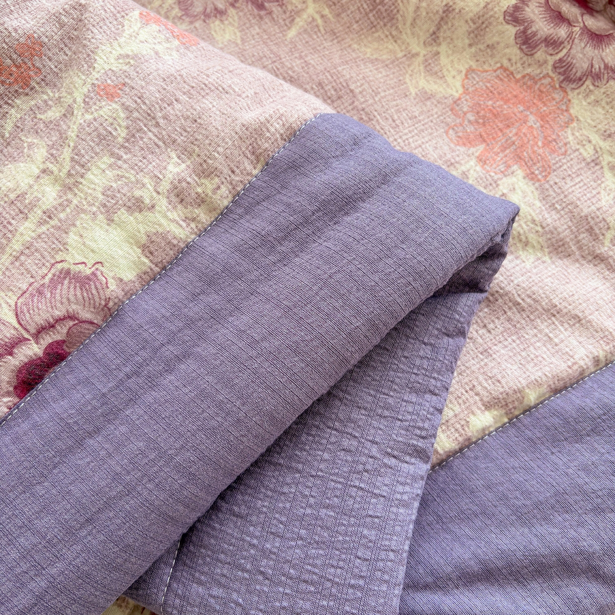 91家纺网 家纺一手货源 找家纺 绒耀家纺 2026春夏直播爆款泡芙棉云感双层纱皱皱纱韩式花边床盖四件套 紫魅