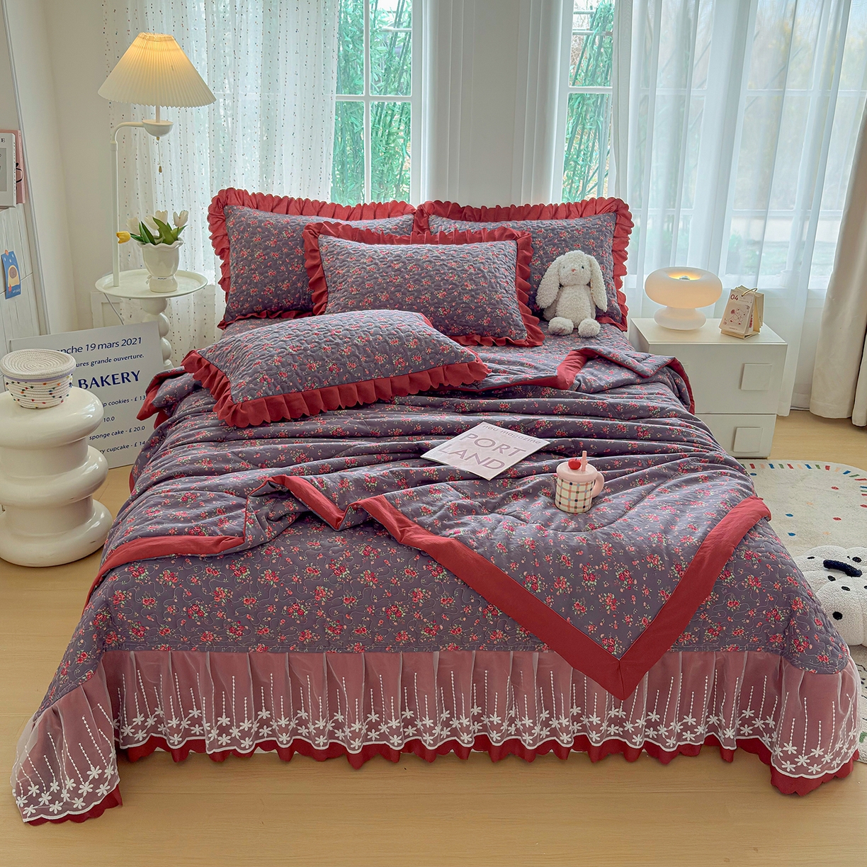 91家纺网 家纺一手货源 找家纺 （总）绒耀家纺 2026春夏直播爆款泡芙棉云感双层纱皱皱纱韩式花边夏被四件套