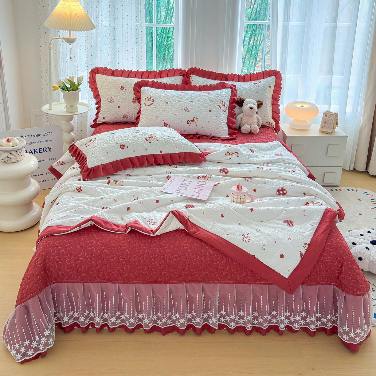 91家纺网 家纺一手货源 找家纺 （总）绒耀家纺 2026春夏直播爆款泡芙棉云感双层纱皱皱纱韩式花边夏被四件套