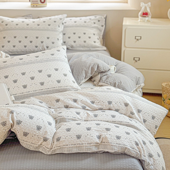 91家纺网 家纺一手货源 找家纺 （总）桔禾家纺 2026春夏新款小清新A类超柔泡芙棉泡泡纱双层纱四件套