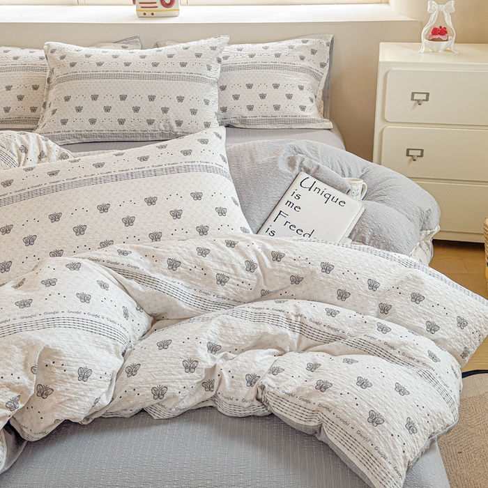 91家纺网 家纺一手货源 找家纺 （总）桔禾家纺 2026春夏新款小清新A类超柔泡芙棉泡泡纱双层纱四件套