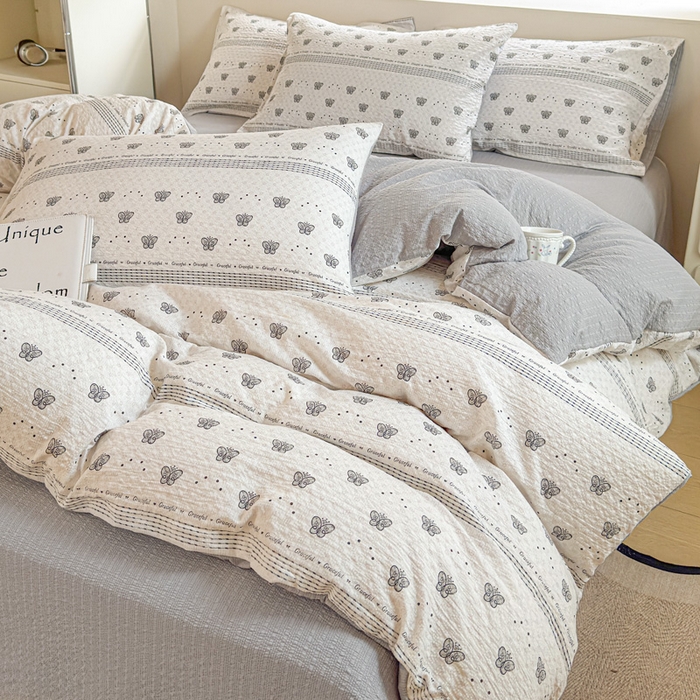 91家纺网 家纺一手货源 找家纺 （总）桔禾家纺 2026春夏新款小清新A类超柔泡芙棉泡泡纱双层纱四件套