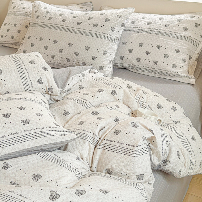 91家纺网 家纺一手货源 找家纺 （总）桔禾家纺 2026春夏新款小清新A类超柔泡芙棉泡泡纱双层纱四件套