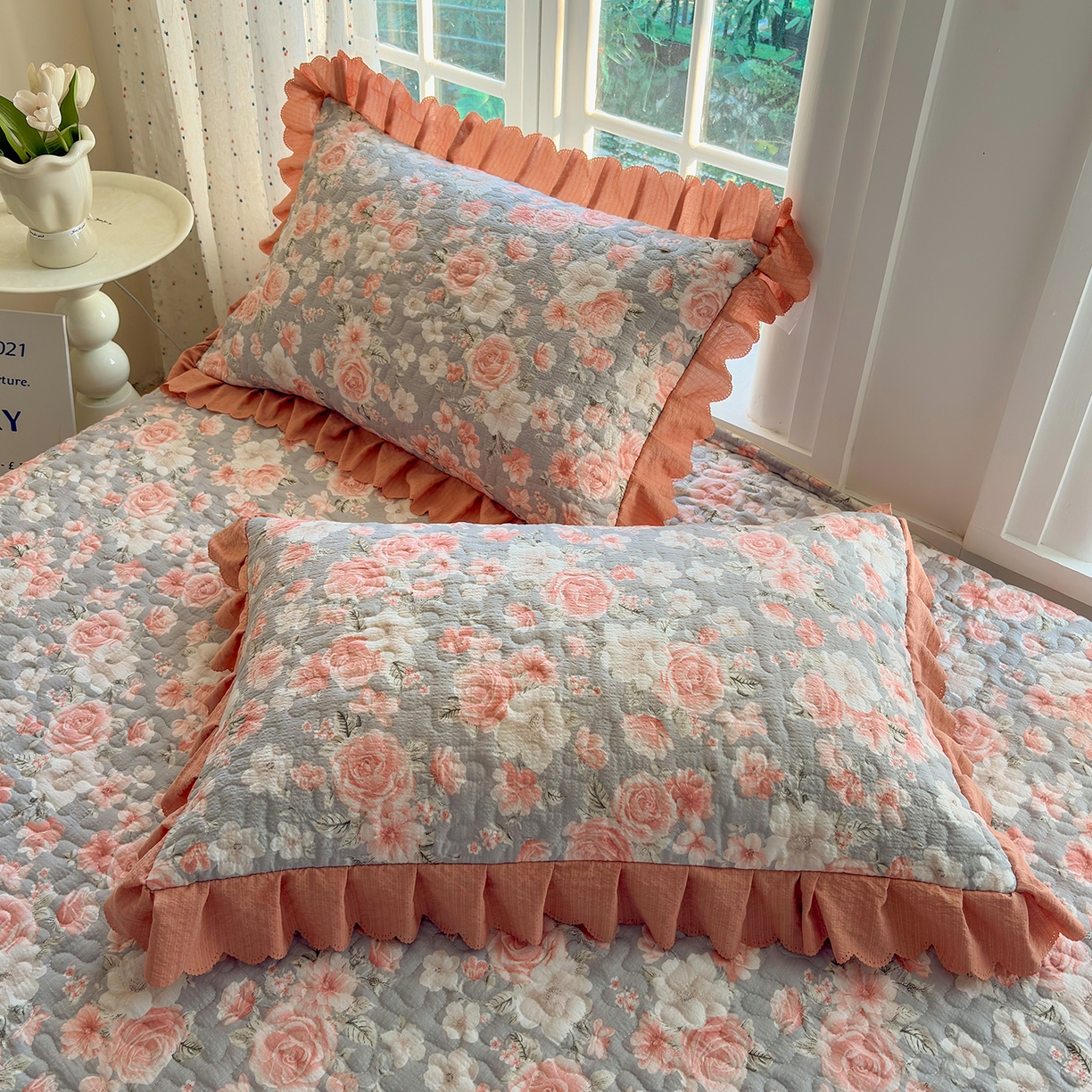 91家纺网 家纺一手货源 找家纺 （总）绒耀家纺 2026春夏直播爆款泡芙棉云感双层纱皱皱纱韩式花边夏被四件套