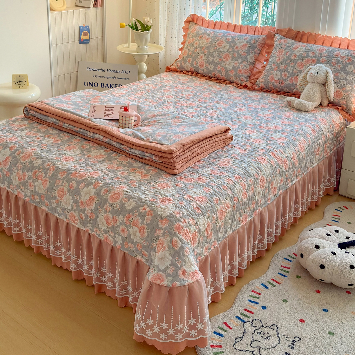 91家纺网 家纺一手货源 找家纺 （总）绒耀家纺 2026春夏直播爆款泡芙棉云感双层纱皱皱纱韩式花边夏被四件套